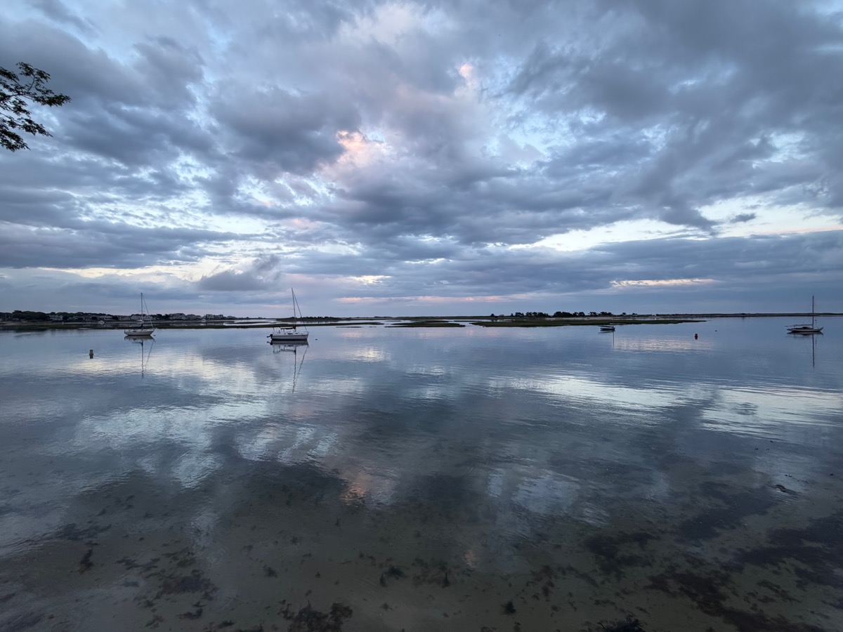 Bass River harbor at dusk with sailboats